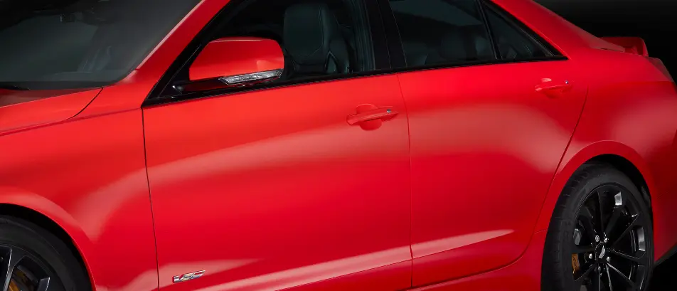 Red front and rear door panels on a vehicle